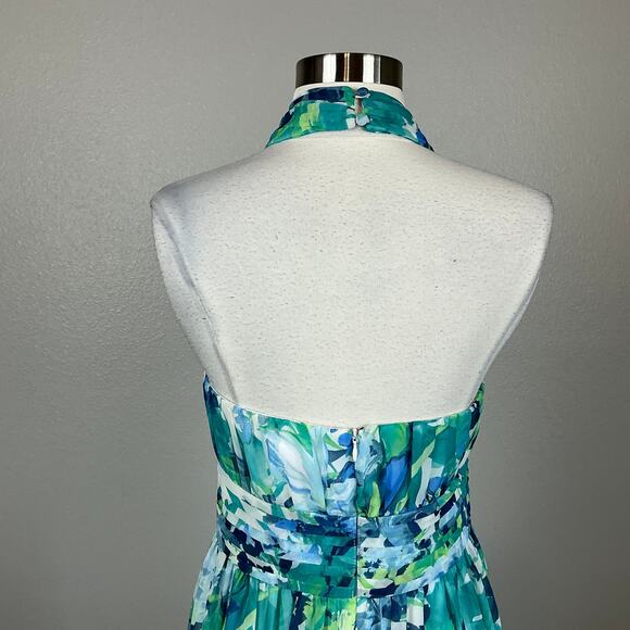 Eliza J Women's Floral Chiffon Evening Gown Blue Size 12 Cut Out Maxi Dress - Picture 8 of 14